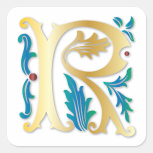 Adesivo Quadrado Flor de lis do monograma da letra R