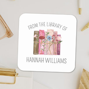 Adesivo Quadrado Flor de Livro Rosa da Biblioteca do Cartaz