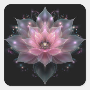 Adesivo Quadrado Flor de Lótus Luminosa - Floral Preto Rosa Claro 