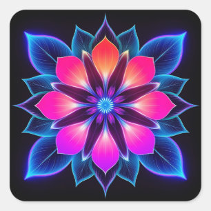 Adesivo Quadrado Flor de Neon com Padrões de Luz Azul