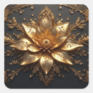 Adesivo Quadrado Flor de Ouro Luxuosa