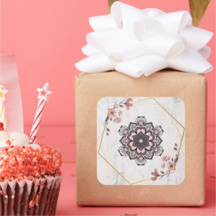 Adesivo Quadrado Flor de Rangoli Rosa e Cinza