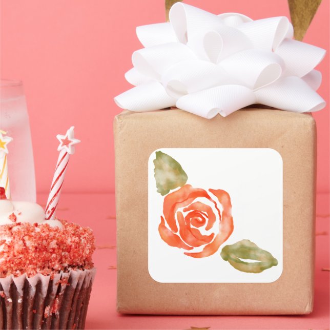 Adesivo Quadrado Flor de rosa vermelha floral, ilustração de aquare (Festa)