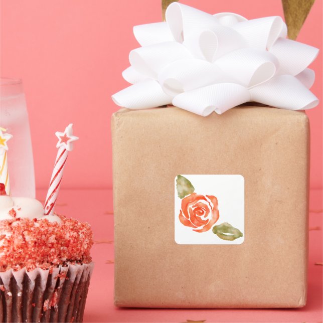 Adesivo Quadrado Flor de rosa vermelha floral, ilustração de aquare (Festa)
