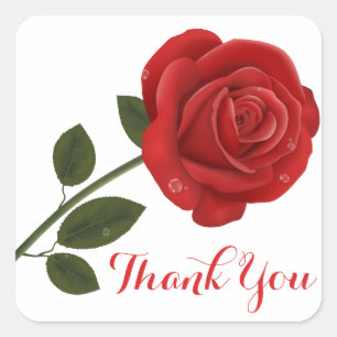 Adesivo Quadrado Flor de Rosa vermelha Floral Obrigado - Festa de c