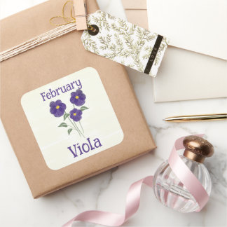 Adesivo Quadrado Flor de Viola em Aquarela para Aniversário de Feve
