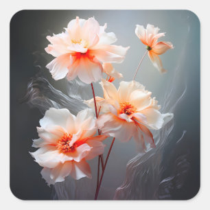 Adesivo Quadrado Flor Elegante Abstrata com Névoa de Flores Rosadas