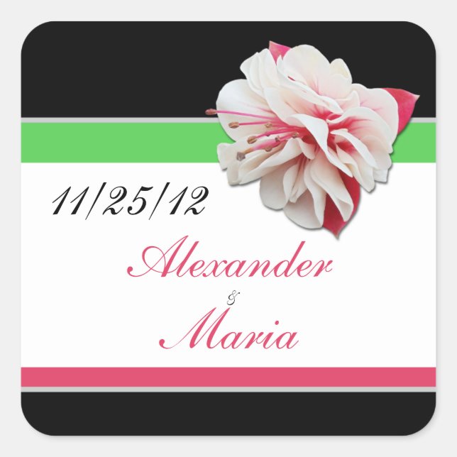Adesivo Quadrado Flor Flower Pink & Green Wedkers (Frente)