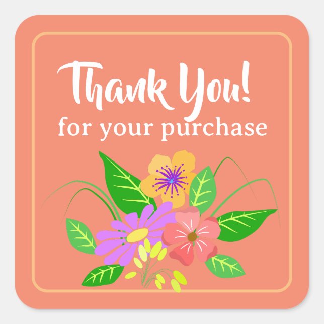 Adesivo Quadrado Flor Para Pequenas Empresas Obrigado (Frente)