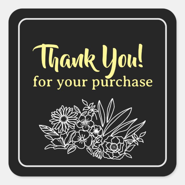 Adesivo Quadrado Flor Para Pequenas Empresas Obrigado (Frente)