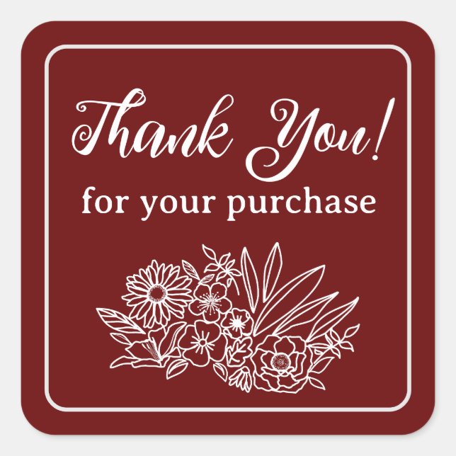 Adesivo Quadrado Flor Para Pequenas Empresas Obrigado (Frente)