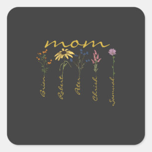 Adesivo Quadrado Flor personalizada com o nome da mãe e dos filhos