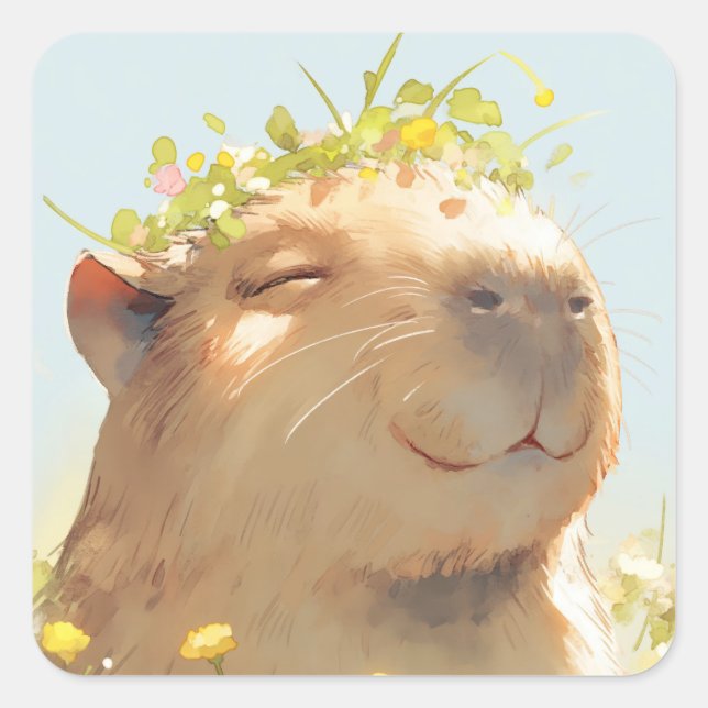 Adesivo Quadrado Flor Power Capybara (Frente)