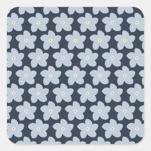 Adesivo Quadrado Flor Retro Azul Claro e Azul Marinho