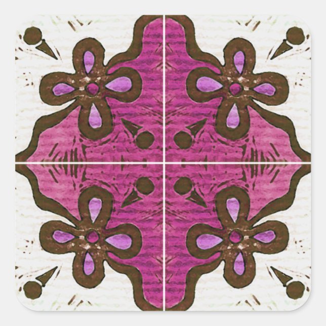 Adesivo Quadrado Flor rosa inspirado em Azulejos portugueses (Frente)