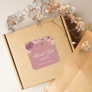 Adesivo Quadrado Flor Rosa Pequena Empresa Obrigado Stickers