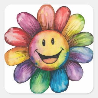 Adesivo Quadrado Flor Sorridente pintada com aquarela