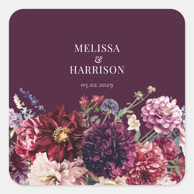 Adesivo Quadrado Florais de Casamento outono de Bunch Dahlia Flores (Frente)