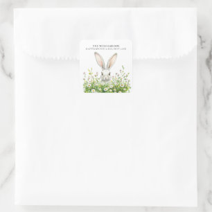 Adesivo Quadrado Florais de coelho branco felz pascoa personalizado