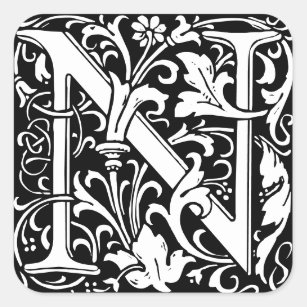Adesivo Quadrado Floral alfabeta Monograma - Letra N Azulejo Morris