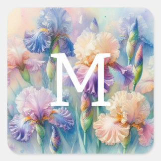 Adesivo Quadrado Floral aqucolor monograma flores da íris púrpura