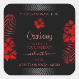 Adesivo Quadrado Floral Black Red Product Labels Hawaiian Flowers