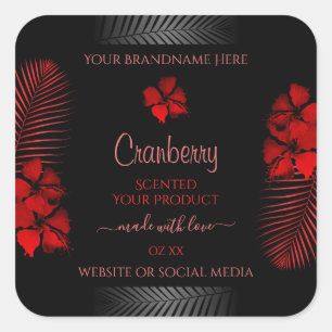 Adesivo Quadrado Floral Black Red Product Labels Hawaiian Flowers