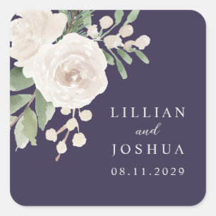 Adesivo Quadrado Floral Branco de Inverno Roxo Casamento