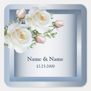 Adesivo Quadrado Floral Branco Elegante Cinza Azul