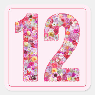 Adesivo Quadrado Floral Colorful Pink Month Number 12