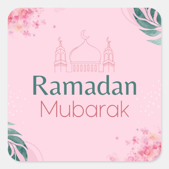 Adesivo Quadrado Floral, cor rosa-d-água, Ramadan Mubarak Sticker (Frente)