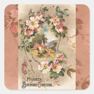 Adesivo Quadrado Floral Country de Aniversário Vitoriano Vintage 18