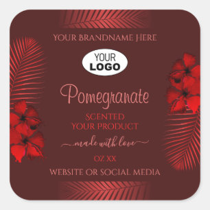 Adesivo Quadrado Floral Dark Red Product Labels Hawaii Flowers Logo