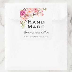 Adesivo Quadrado Floral de Aquarela Rosa Pequeno
