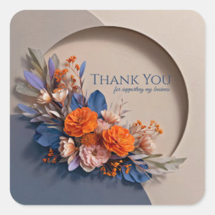 Adesivo Quadrado Floral de Papel Moderno em Laranja e Azul Turquesa