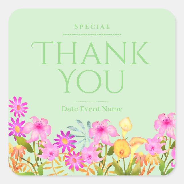 Adesivo Quadrado Floral Garden Green Thank You (Frente)
