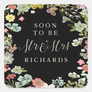 Adesivo Quadrado Floral Garden Wedding Mr & Mrs Stickers