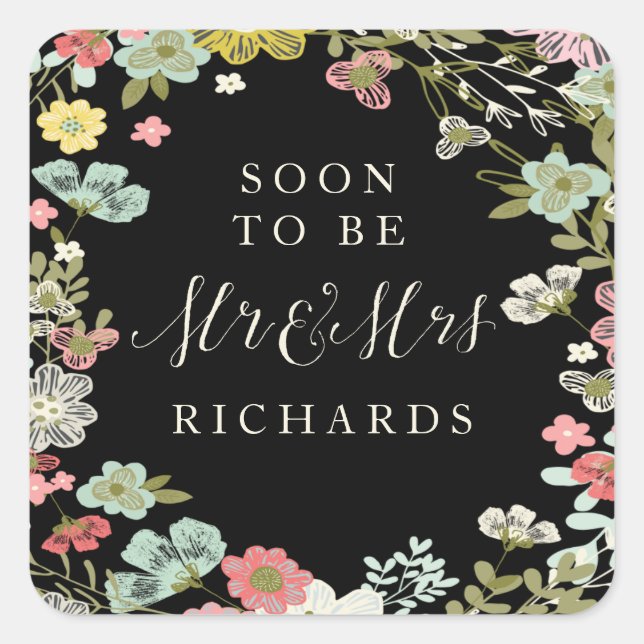 Adesivo Quadrado Floral Garden Wedding Mr & Mrs Stickers (Frente)