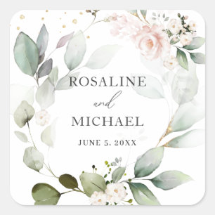Adesivo Quadrado Floral Greenery Wreath Wedding