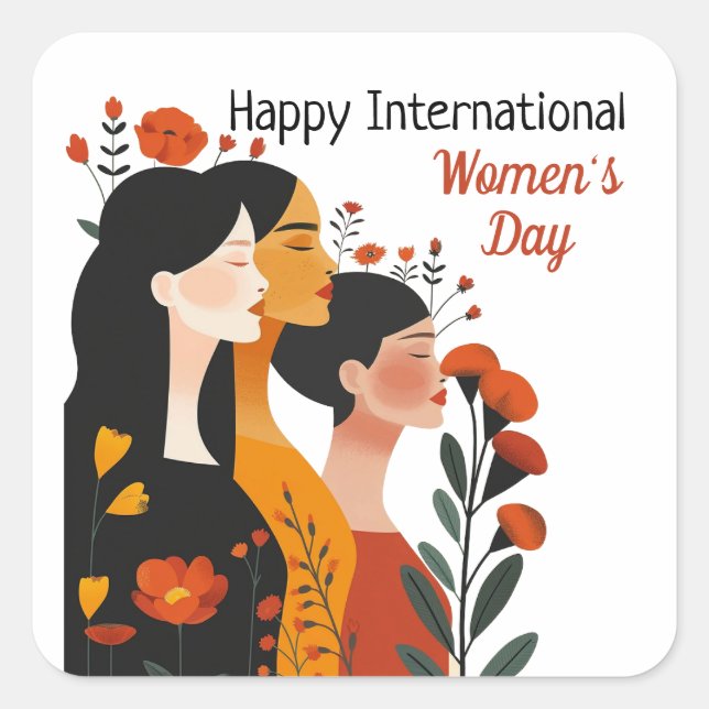 Adesivo Quadrado Floral Happy International Women Day Sticker (Frente)