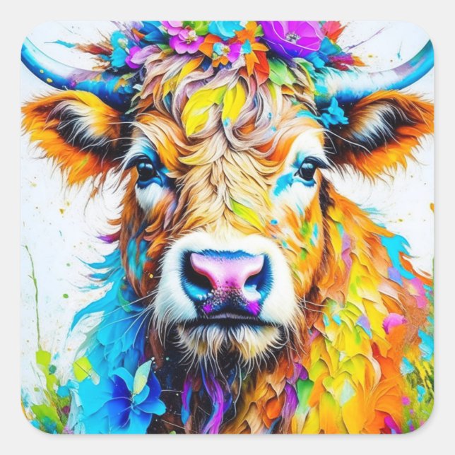 Adesivo Quadrado Floral Highland Cow (Frente)