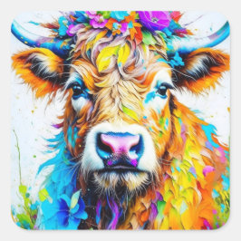 Adesivo Quadrado Floral Highland Cow