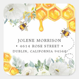 Adesivo Quadrado Floral Honeycomb | Rótulo de Endereço de Retorno d