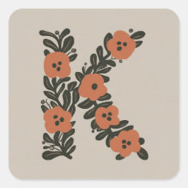 Adesivo Quadrado Floral inicial Wreath Monograma K