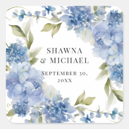 Adesivo Quadrado Floral Moderno de Primavera em Aquarela Azul e Bra
