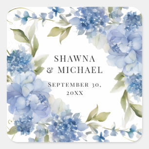 Adesivo Quadrado Floral Moderno de Primavera em Aquarela Azul e Bra