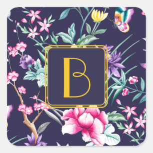 Adesivo Quadrado Floral Monogramada Personalizada