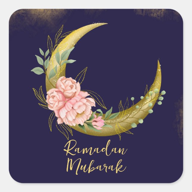 Adesivo Quadrado Floral Moon Ramadan Mubarak Sticker (Frente)