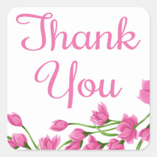 Adesivo Quadrado Floral Obrigado Flor Rosa Fuchsia
