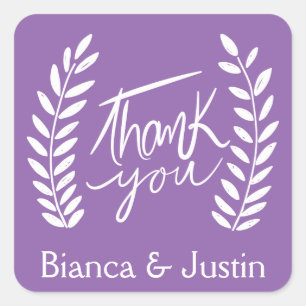 Adesivo Quadrado Floral Obrigado Roxo Laurel Branco Nomes De Wreath